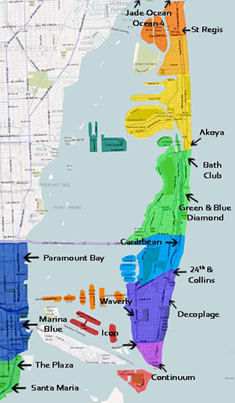 miami, florida quartieri e condomini mappa